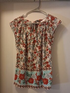LC Lauren Conrad Floral Tie-Back Blouse with Red and Green Accents